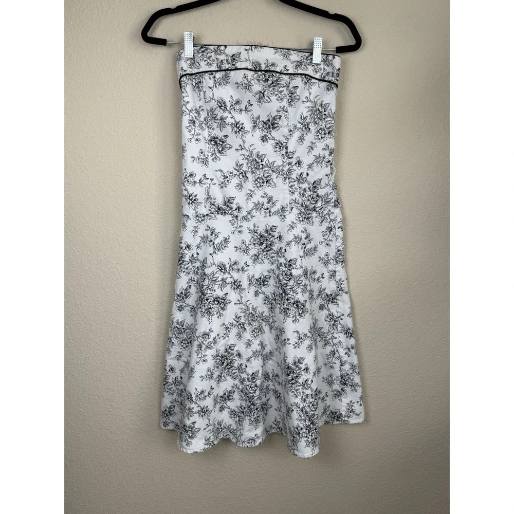 Vtg Studio Y Black/White Floral Toile Strapless Fit And Flare Dress Sz S *read - Picture 1 of 8